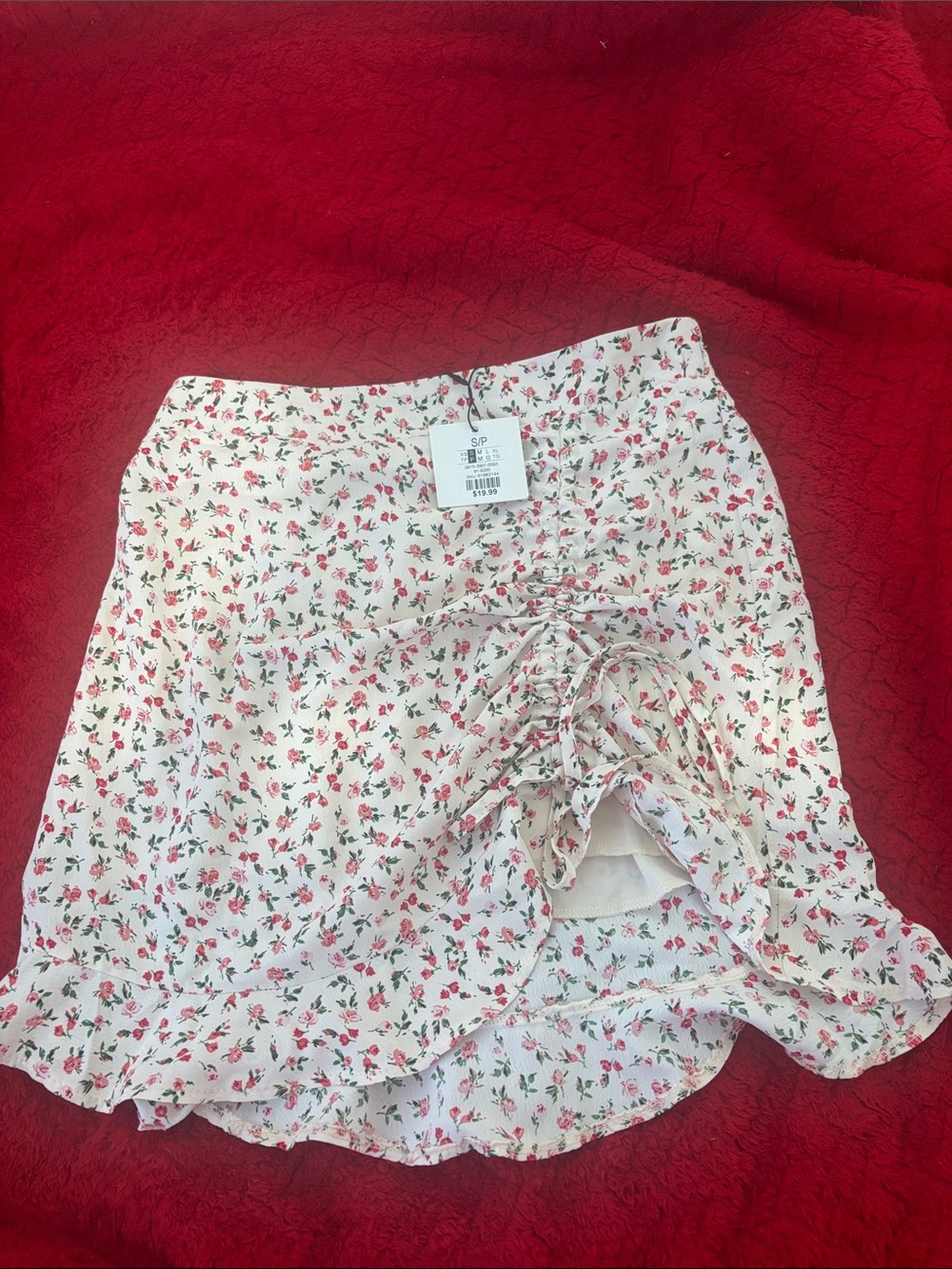 Charlotte Russe White Floral Midi Skirt with Red & Green Accents